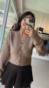 V Yaka Düğmeli Triko Hırka-Bej 60273