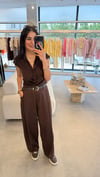 V YAKALIBLUZ PANTOLON TAKIM KAHVE