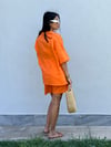 Y034 MÜSLİN POLOYAKALI ŞORTLU TAKIM TURUNCU