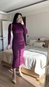 BALIKÇI YAKA MİDİ BOY ESNEK KUMAŞ DRAPE ELBİSE