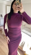 BALIKÇI YAKA MİDİ BOY ESNEK KUMAŞ DRAPE ELBİSE
