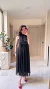 Halter Yaka İnce Kemerli Puantiyeli Elbise- Siyah
