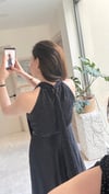 Halter Yaka İnce Kemerli Puantiyeli Elbise- Siyah