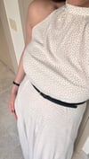 Halter Yaka İnce Kemerli Puantiyeli Elbise- Beyaz