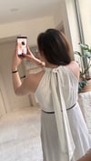 Halter Yaka İnce Kemerli Puantiyeli Elbise- Beyaz