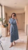 Kuşaklı Denim Tensel  Elbise-Mavi