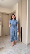 Kuşaklı Denim Tensel  Elbise-Mavi