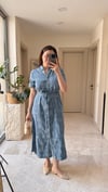 Kuşaklı Denim Tensel  Elbise-Mavi