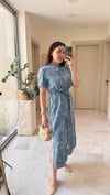 Kuşaklı Denim Tensel  Elbise-Mavi