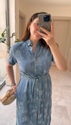 Kuşaklı Denim Tensel  Elbise-Mavi