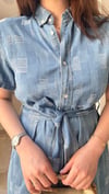 Kuşaklı Denim Tensel  Elbise-Mavi