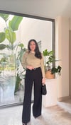 Likralı  Bol Paça Kumaş Pantalon