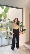 Likralı  Bol Paça Kumaş Pantalon