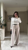 Likralı  Bol  Paça Kumaş Pantalon