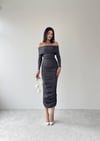 MADONNA YAKA ESNEK KUMAŞ MAXİ BOY DRAPE ELBİSE