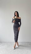 MADONNA YAKA ESNEK KUMAŞ MAXİ BOY DRAPE ELBİSE