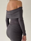 MADONNA YAKA ESNEK KUMAŞ MAXİ BOY DRAPE ELBİSE