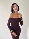 MADONNA YAKA MAXİ BOY ESNEK KUMAŞ DRAPE  ELBİSE 