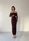 MADONNA YAKA MAXİ BOY ESNEK KUMAŞ DRAPE  ELBİSE 
