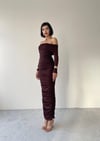 MADONNA YAKA MAXİ BOY ESNEK KUMAŞ DRAPE  ELBİSE 