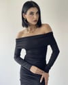 MADONNA YAKA MAXİ BOY ESNEK KUMAŞ DRAPE  ELBİSE 