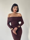 MADONNA YAKA MAXİ BOY ESNEK KUMAŞ DRAPE  ELBİSE 