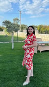 MİDİ GÖMLEK ELBİSE ÇİÇEK DESEN 