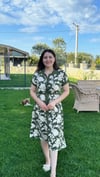 MİDİ GÖMLEK ELBİSE ÇİÇEK DESEN YEŞİL