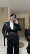 Oversize çizgili ceket pantalon takım