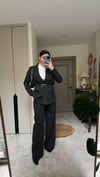 Oversize çizgili ceket pantalon takım