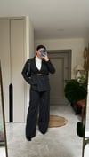 Oversize çizgili ceket pantalon takım