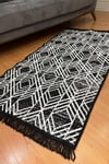 Çift taraflı saçaklı dekoratif yıkanabilir dokuma kilim geometrik