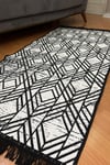 Çift taraflı saçaklı dekoratif yıkanabilir dokuma kilim geometrik