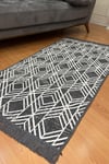 Çift taraflı saçaklı dekoratif yıkanabilir dokuma kilim geometrik