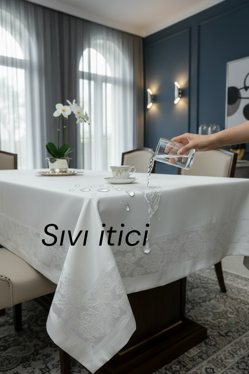 Su İtici Jakarlı Masa Örtüsü, Şık Salon Yemek Masası Örtüsü