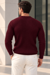 Dikey Fitilli Bisiklet Yaka Erkek Triko Kazak - Bordo Bordo