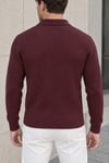 Dokulu Örgü Polo Yaka Erkek Triko Kazak - Bordo Bordo