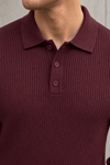 Dokulu Örgü Polo Yaka Erkek Triko Kazak - Bordo Bordo
