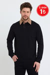 Erkek 2 İplik Pamuklu Regular Fit Polo Sweat Siyah Gömlek