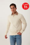 Erkek 2 İplik Pamuklu Regular Fit Polo Sweat Ekru Gömlek