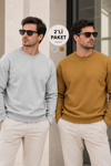 Erkek 2’li Paket Bisiklet Yaka Basic Günlük Sweatshirt - Gri Melanj & Kahve Gri