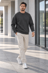 Erkek 2’li Paket Bisiklet Yaka Basic Günlük Sweatshirt - Antrasit & Kahve Antrasit