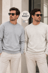 Erkek 2’li Paket Bisiklet Yaka Basic Günlük Sweatshirt Gri & Kar Melanj Gri Melanj