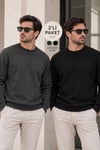 Erkek 2’li Paket Bisiklet Yaka Basic Günlük Sweatshirt - Siyah & Antrasit Siyah