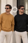 Erkek 2’li Paket Bisiklet Yaka Basic Günlük Sweatshirt - Kahve & Siyah Kahve