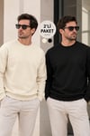Erkek 2’li Paket Bisiklet Yaka Basic Günlük Sweatshirt - Ekru & Siyah Ekru
