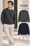Erkek 2’li Set Bisiklet Yaka Basic Sweatshirt Antrasit & Lacivert Antrasit