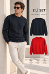 Erkek 2’li Set Bisiklet Yaka Basic Sweatshirt Kırmızı & Lacivert Kırmızı
