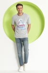 Erkek Baskılı Oversize T-Shirt  Gri Melanj