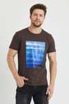Erkek Baskılı T-shirt Koyu Kahve